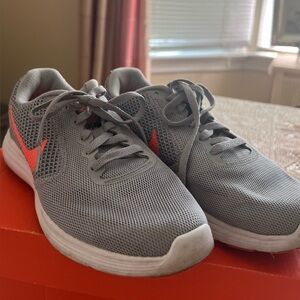 Nike Womens Revolution 3 819303-002 Gray Running Shoes Sneakers Orange Sz 6.5